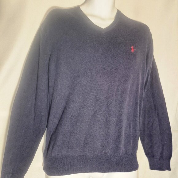 Polo by Ralph Lauren V-Neck sweater, 100% Pima Cotton, Dark Blue in size Medium - Picture 9 of 13